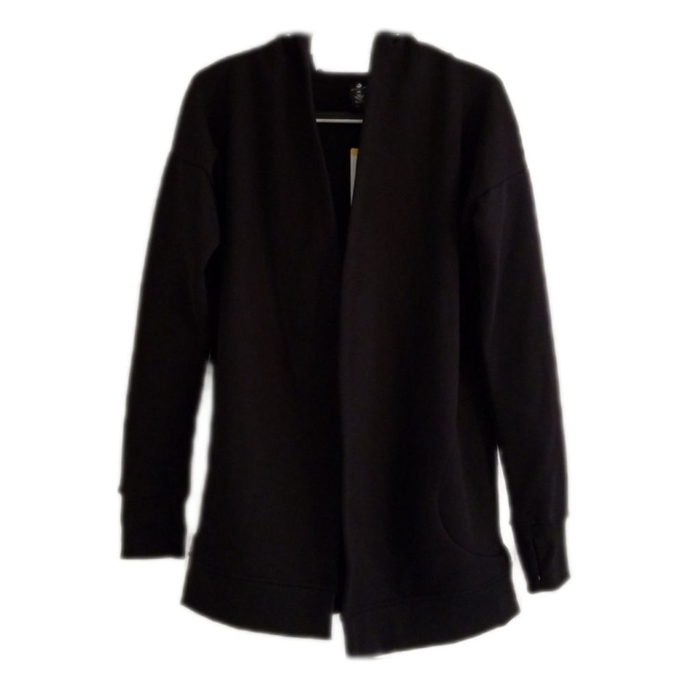 Active Life Open Draped Hoodie Cardigan Medium Black